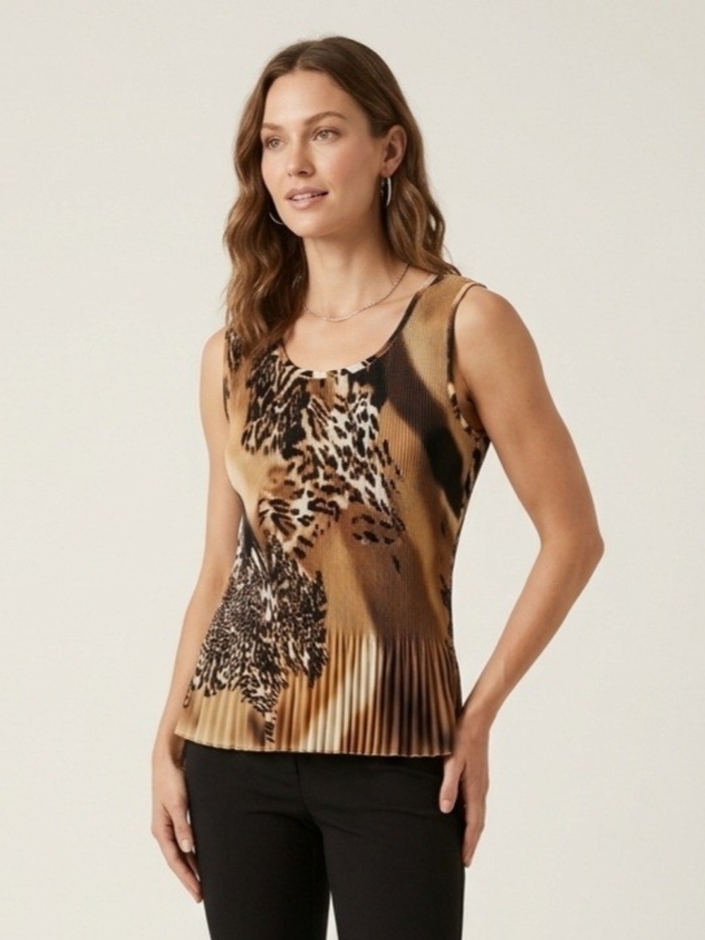 Essentials By Milano Broen And Black Animal Print Sleeveless Y2K Fashion Top